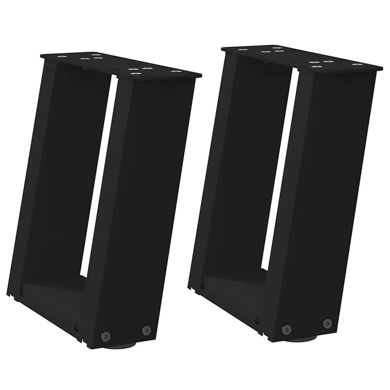 Lot de 2 pieds de table basse en U design moderne 30 x 31 cm avec niveleurs réglables en acier noir 02_0057021