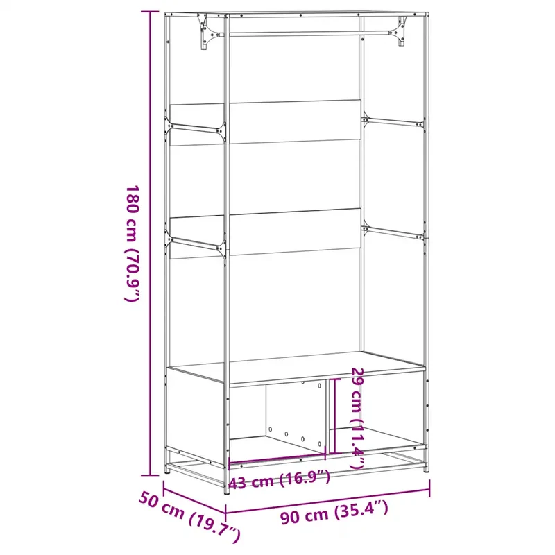 Armoire en bois d’ingénierie design industriel rangement 90 x 50 x 180 cm en métal noir 02_0049676