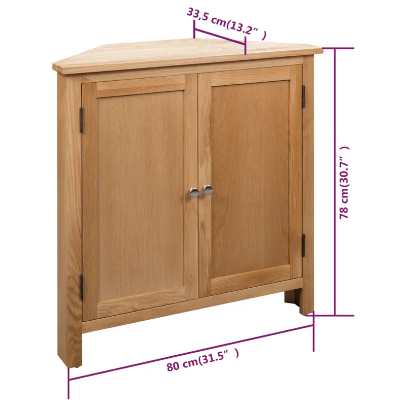 Armoire d'angle 80 x 33,5 x 78 cm avec grand espace de rangement style rustique en bois massif marron 02_0046308