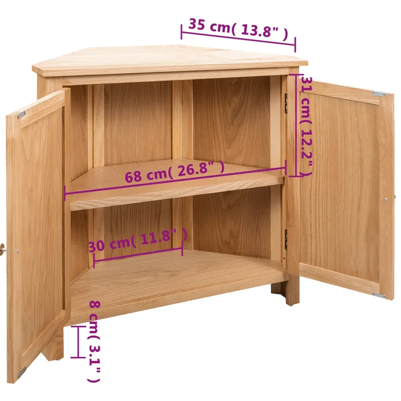 Armoire d'angle 80 x 33,5 x 78 cm avec grand espace de rangement style rustique en bois massif marron 02_0046308