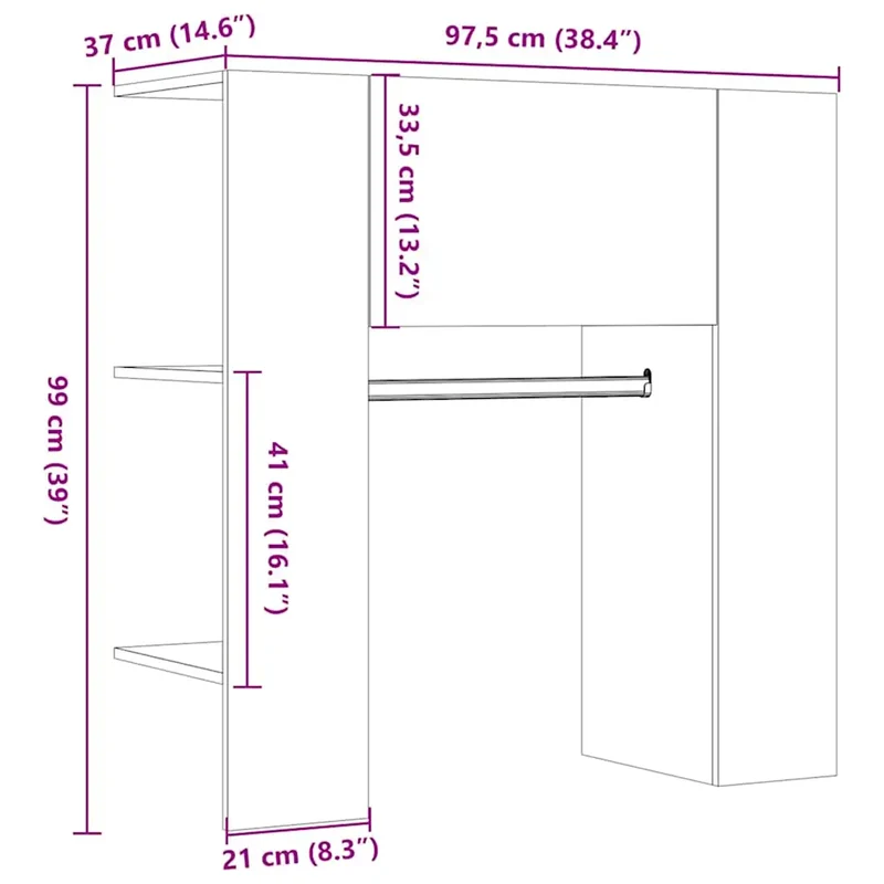 Armoire de couloir suspendue avec étagères élégante 97,5 x 37 x 99 cm en bois d'ingénierie chêne artisanal 02_0051016