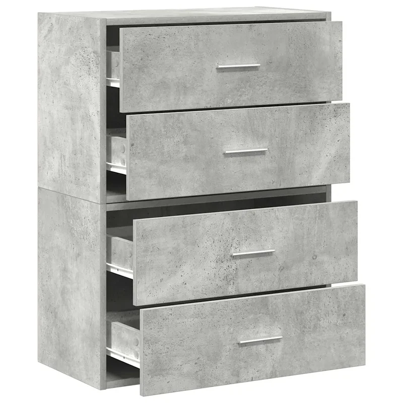 Lot de 2 armoires à tiroirs pratiques 60 x 31 x 40 cm idéal rangement salon chambre en bois d'ingénierie gris béton 02_0051195