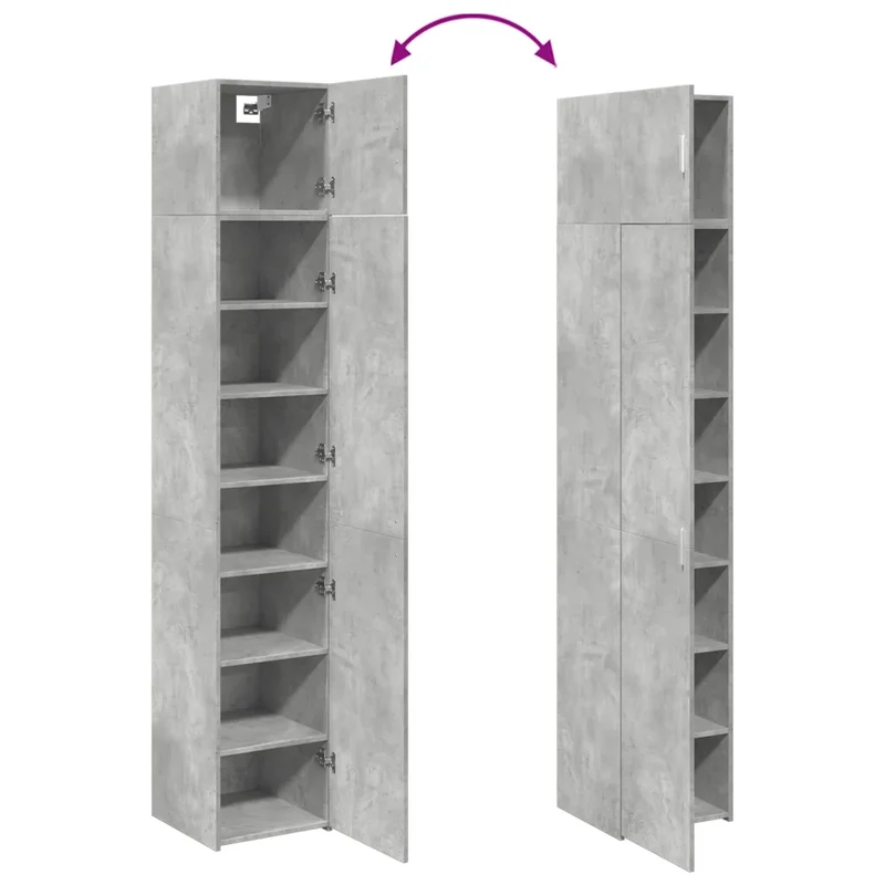 Armoire de rangement polyvalente haute 40 x 42,5 x 225 cm optimisation espace 6 compartiments en bois d'ingénierie gris béton 02_0055558