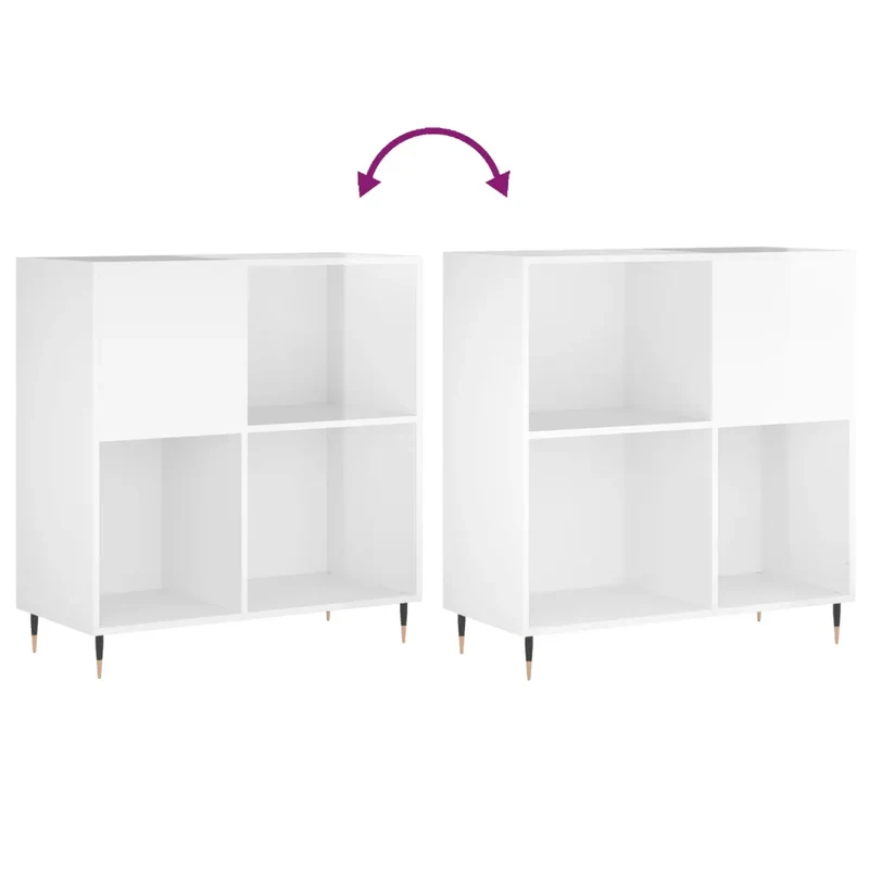 Armoire à disques classique rangement vinyles 84,5 x 38 x 89 cm style industriel en bois d'ingénierie blanc brillant 02_0049161