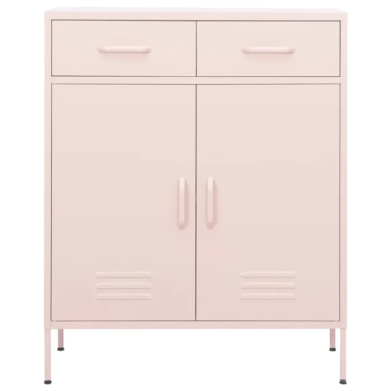 Armoire de rangement en acier 80 x 35 x 101,5 cm avec 2 tiroirs et étagère réglable style contemporain rose 02_0046848
