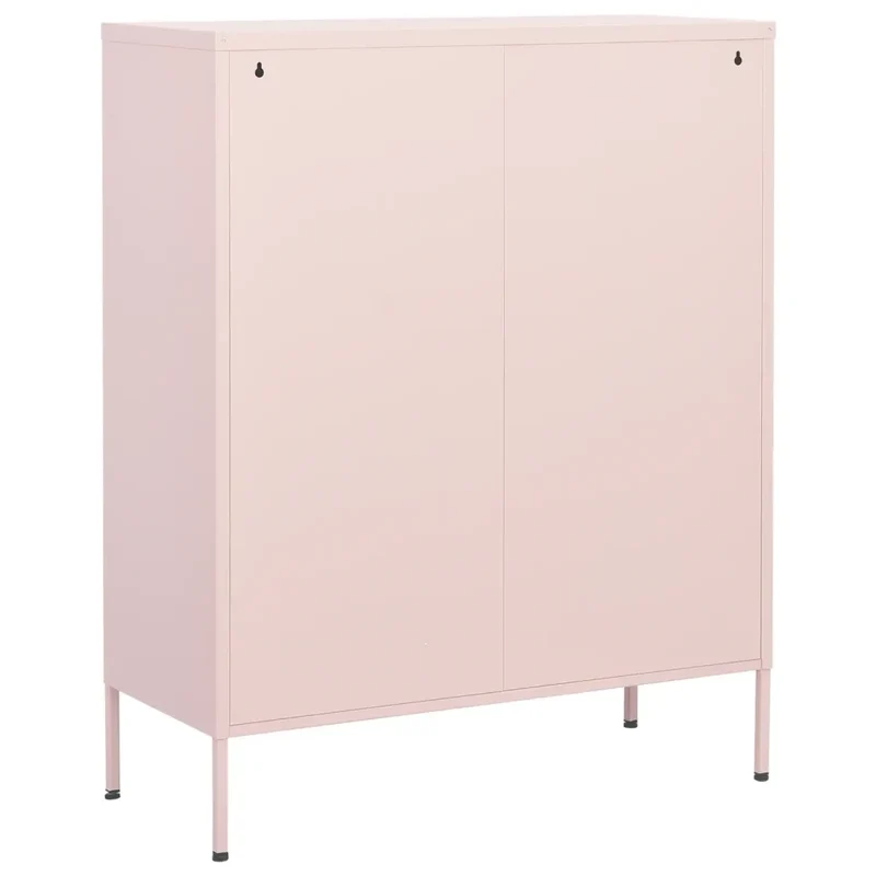 Armoire de rangement en acier 80 x 35 x 101,5 cm avec 2 tiroirs et étagère réglable style contemporain rose 02_0046848