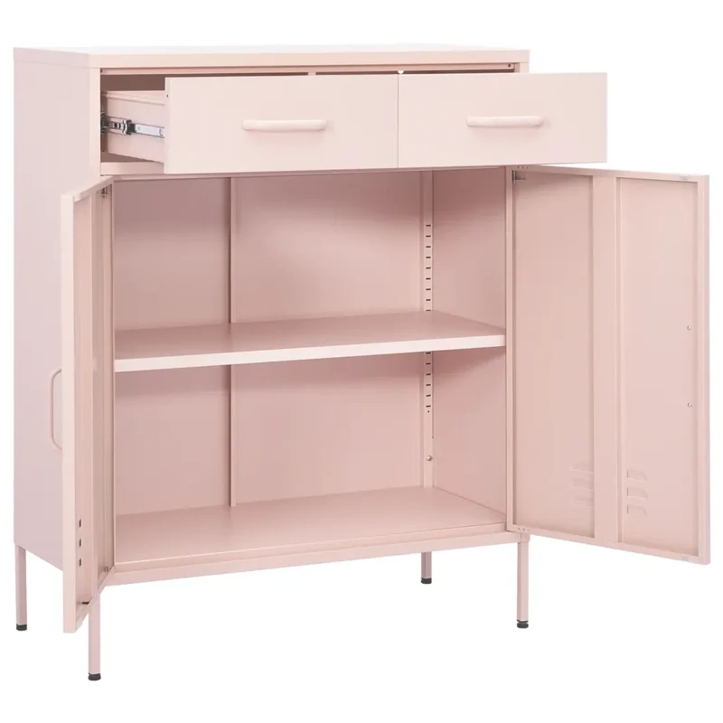 Armoire de rangement en acier 80 x 35 x 101,5 cm avec 2 tiroirs et étagère réglable style contemporain rose 02_0046848