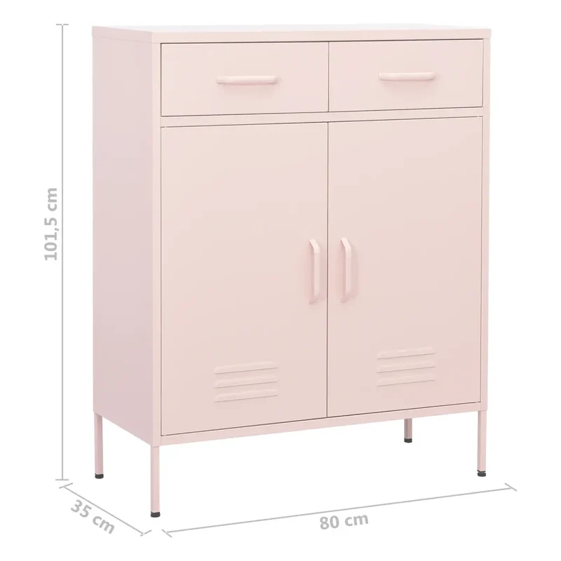 Armoire de rangement en acier 80 x 35 x 101,5 cm avec 2 tiroirs et étagère réglable style contemporain rose 02_0046848