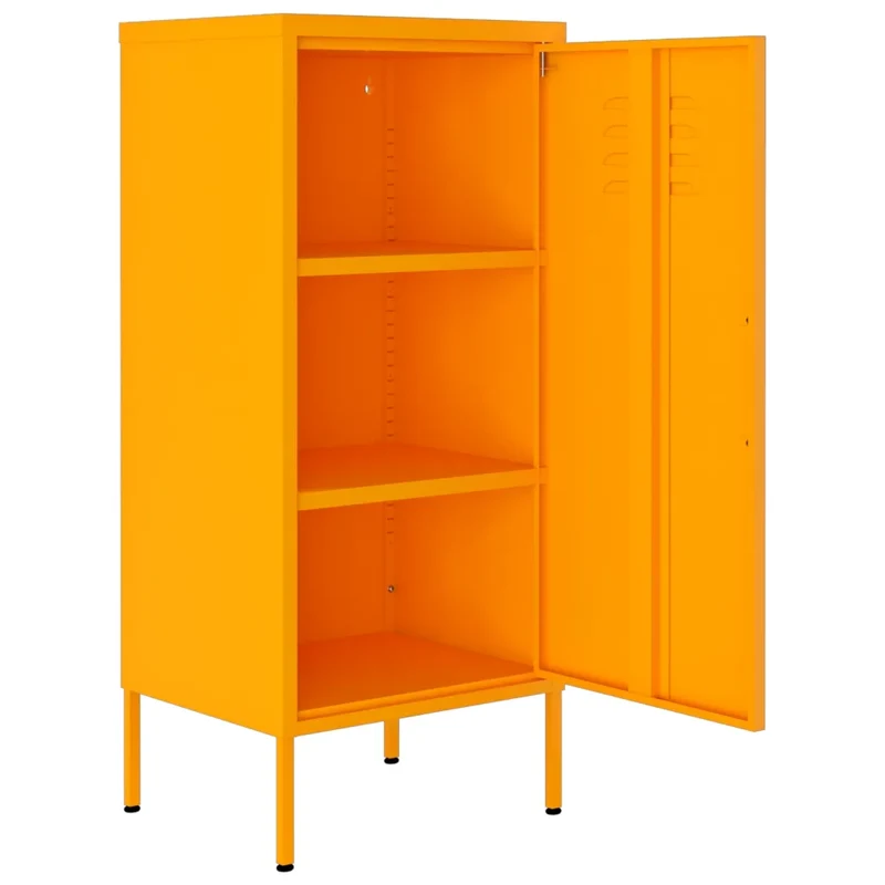 Armoire de rangement avec 2 étagères réglables design moderne salle à manger 42,5 x 35 x 101,5 cm en acier jaune moutarde 02_0046879
