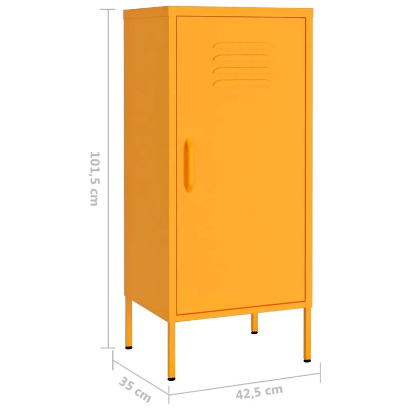 Armoire de rangement avec 2 étagères réglables design moderne salle à manger 42,5 x 35 x 101,5 cm en acier jaune moutarde 02_0046879