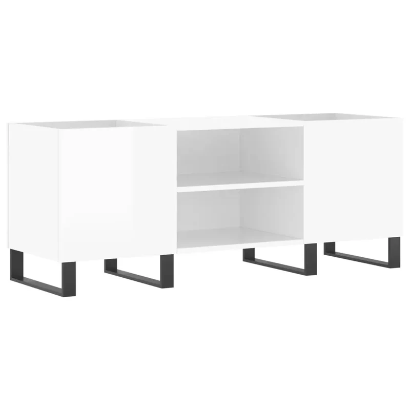 Armoire à disques pratique et classique 121 x 38 x 48 cm style industriel en bois d'ingénierie blanc brillant 02_0049097