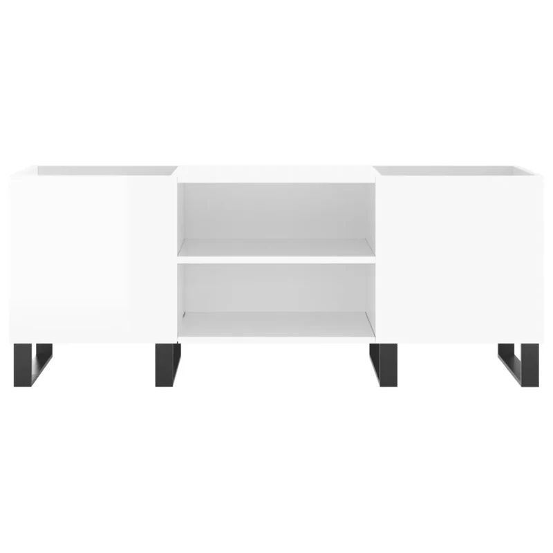 Armoire à disques pratique et classique 121 x 38 x 48 cm style industriel en bois d'ingénierie blanc brillant 02_0049097