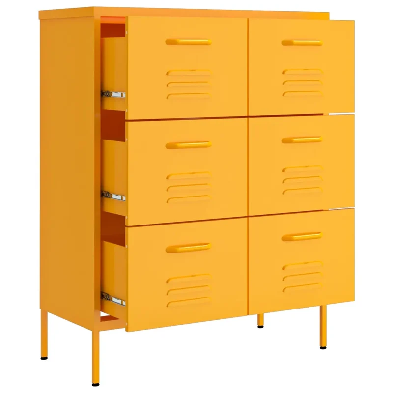 Armoire à tiroirs moderne pour rangement 80 x 35 x 101,5 cm en acier jaune moutarde 02_0046837