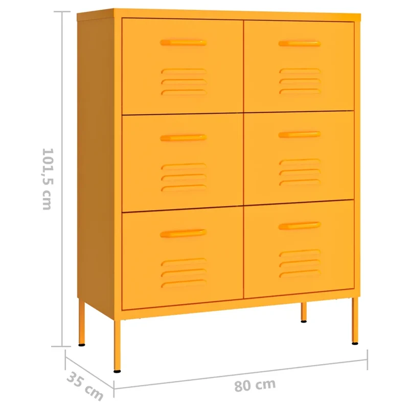 Armoire à tiroirs moderne pour rangement 80 x 35 x 101,5 cm en acier jaune moutarde 02_0046837