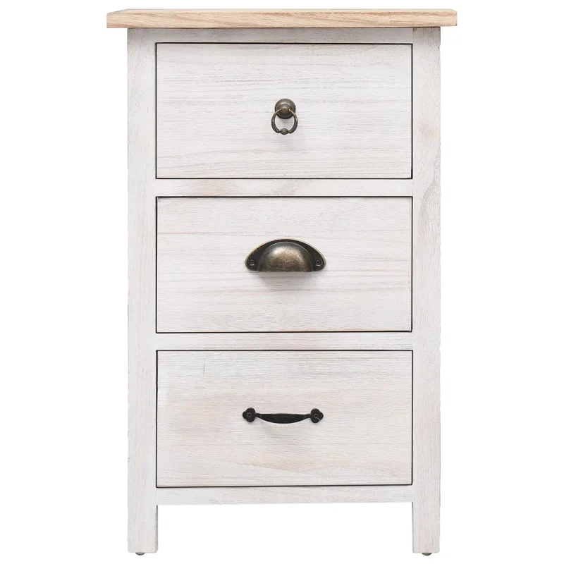 Armoire latérale 35 x 25 x 57 cm 3 tiroirs pratique support décoratif en bois de paulownia blanc 02_0046457