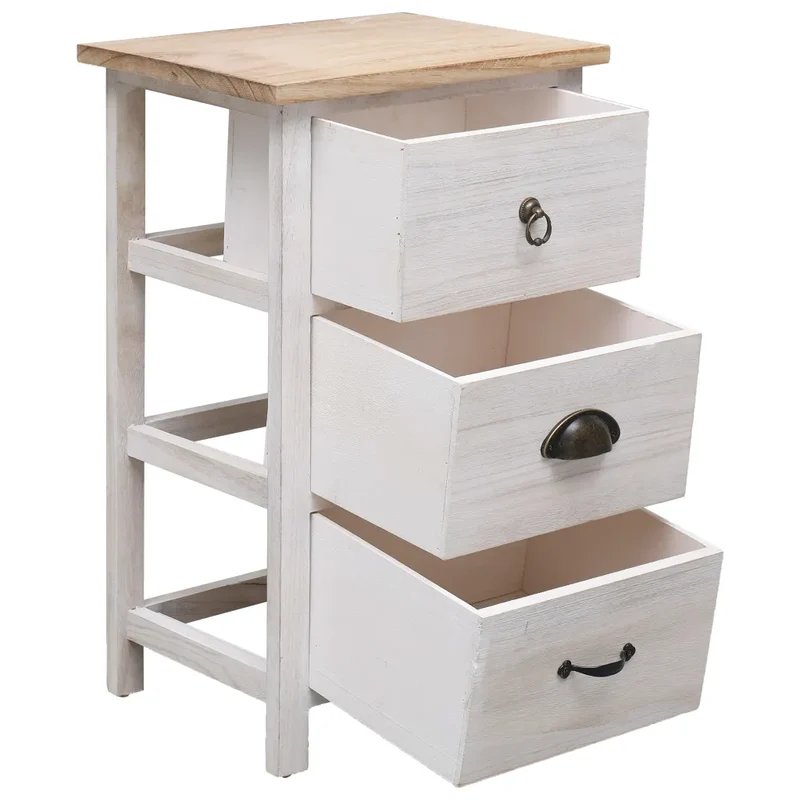 Armoire latérale 35 x 25 x 57 cm 3 tiroirs pratique support décoratif en bois de paulownia blanc 02_0046457