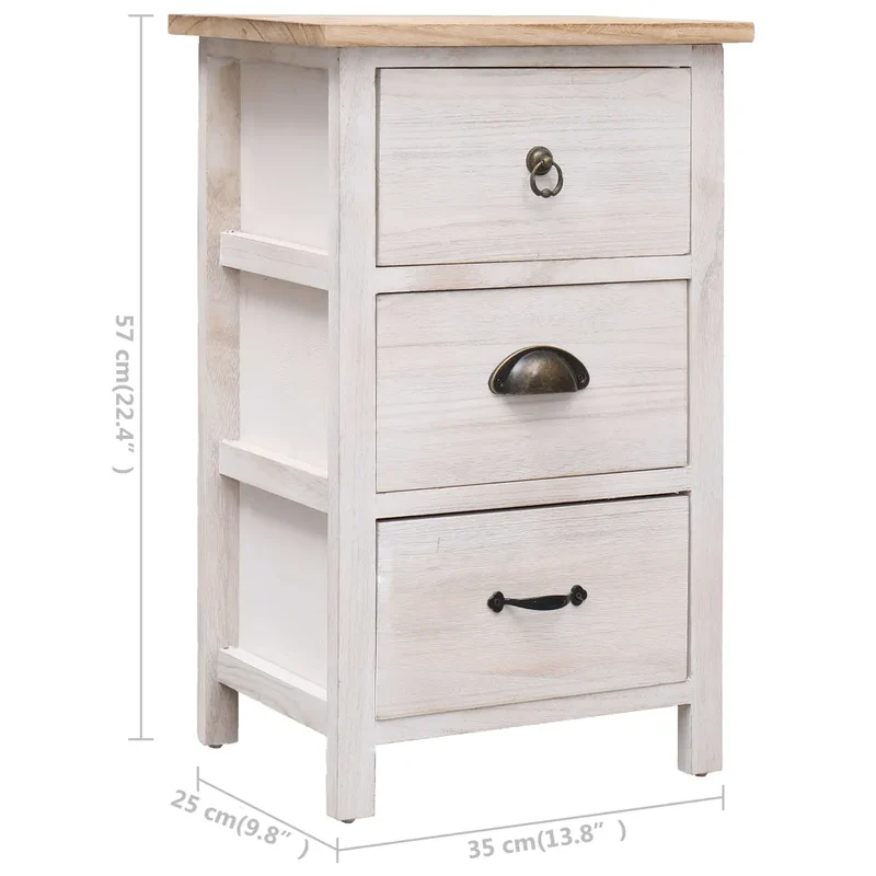 Armoire latérale 35 x 25 x 57 cm 3 tiroirs pratique support décoratif en bois de paulownia blanc 02_0046457