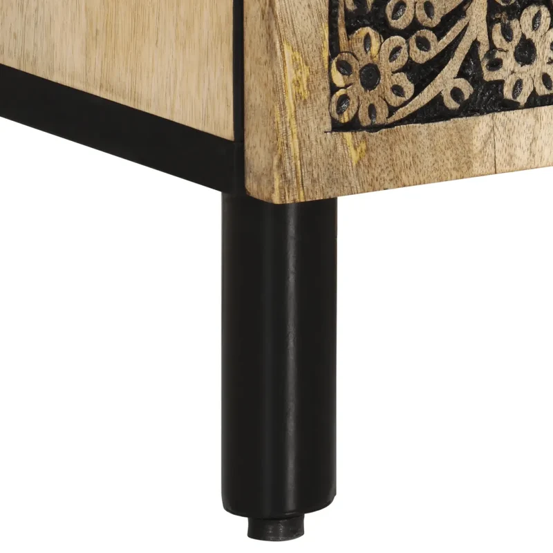 Armoire latérale 90 x 33 x 75 cm avec grand espace de rangement style rétro en bois massif de manguier 02_0047295