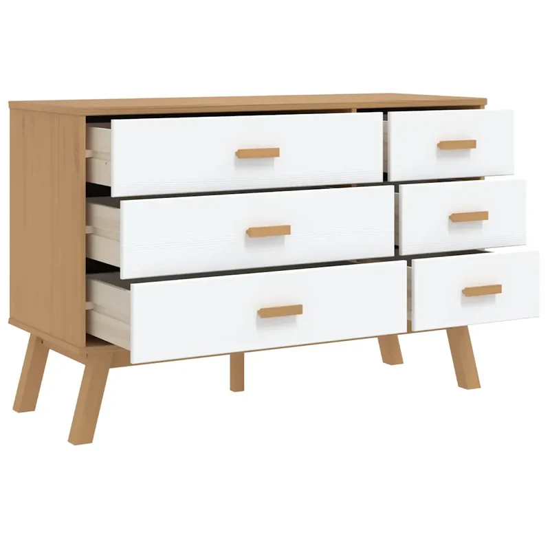 Armoire à tiroirs scandinave 111 x 42 x 73,5 cm grand espace de rangement finition mate en bois de pin blanc 02_0047359