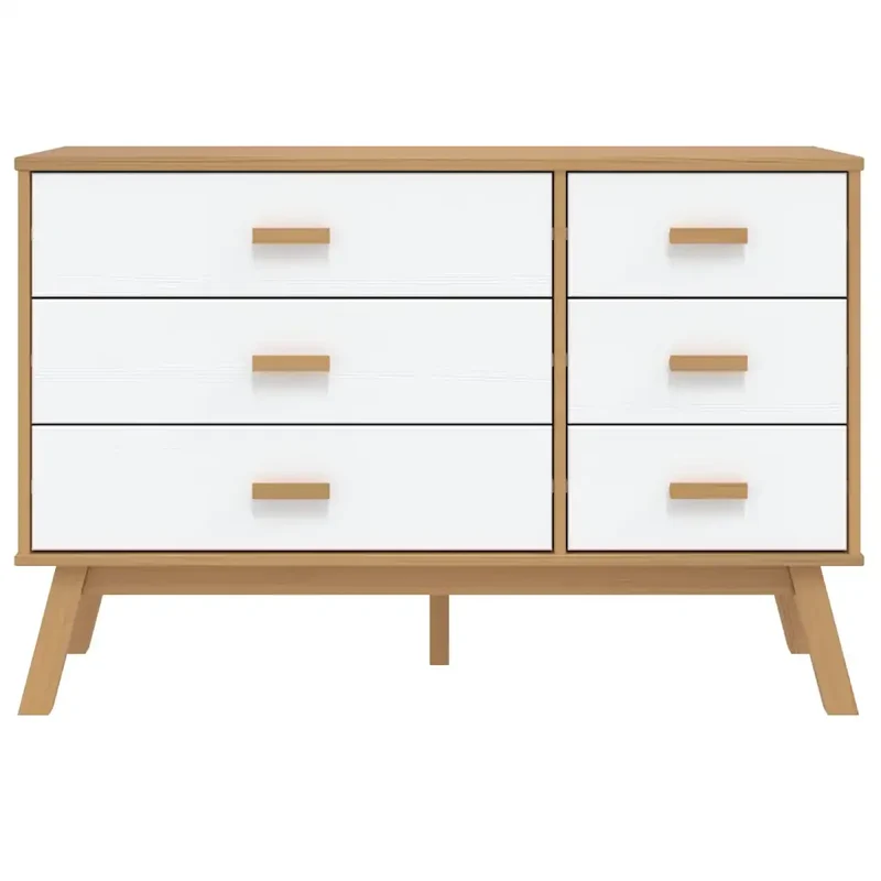 Armoire à tiroirs scandinave 111 x 42 x 73,5 cm grand espace de rangement finition mate en bois de pin blanc 02_0047359
