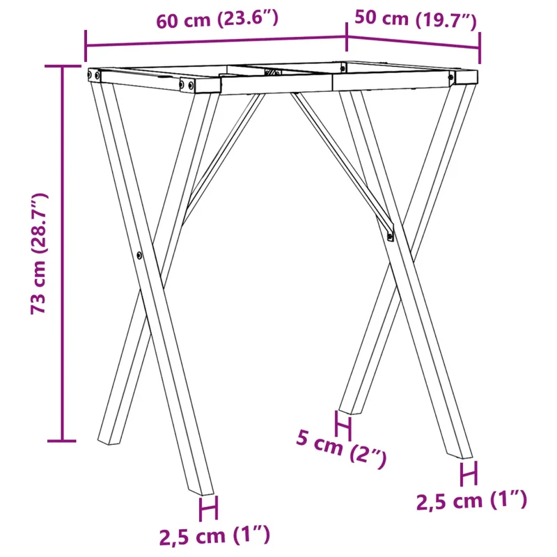 Pieds de table à manger cadre en X 60 x 50 x 73 cm robustes modernes en acier noir 02_0047241