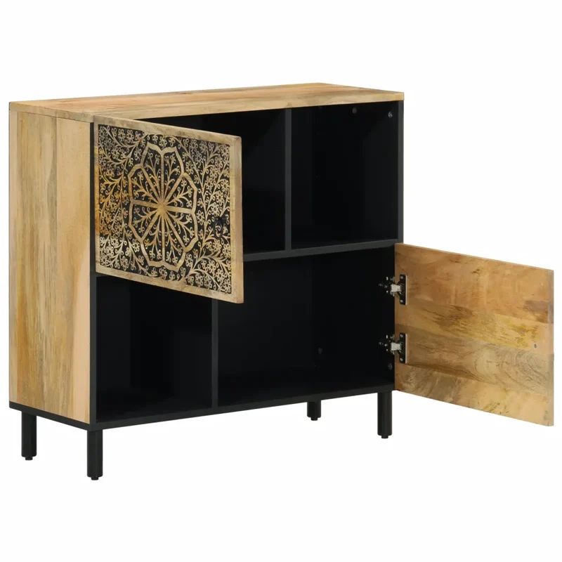 Armoire latérale vintage avec grand rangement 80 x 33 x 75 cm style rétro en bois de manguier naturel 02_0047294