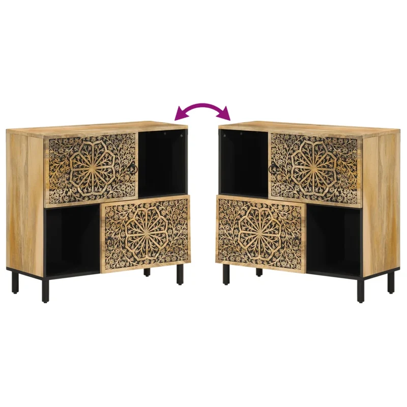 Armoire latérale vintage avec grand rangement 80 x 33 x 75 cm style rétro en bois de manguier naturel 02_0047294