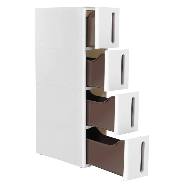 Tour de rangement sur roulettes de cuisine fine étagère de rangement à 4 niveaux en plastique gain de place 45 x 17 x 84 cm blanc 12_0007792