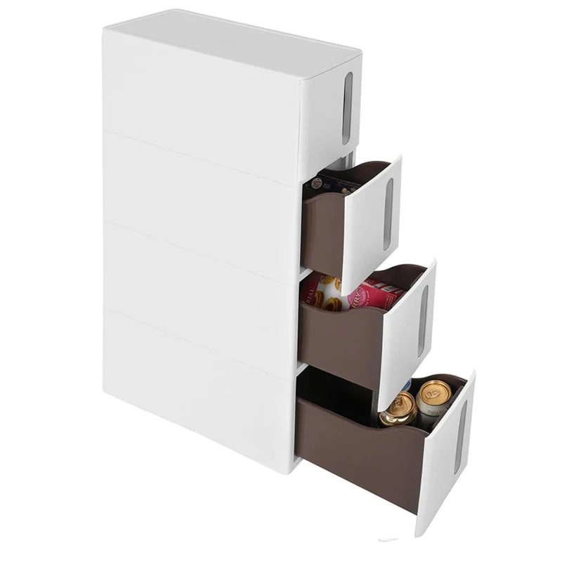 Tour de rangement sur roulettes de cuisine fine étagère de rangement à 4 niveaux en plastique gain de place 45 x 17 x 84 cm blanc 12_0007792