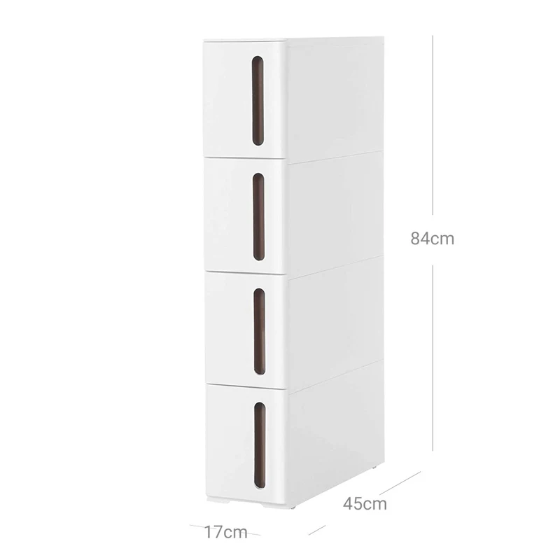 Tour de rangement sur roulettes de cuisine fine étagère de rangement à 4 niveaux en plastique gain de place 45 x 17 x 84 cm blanc 12_0007792
