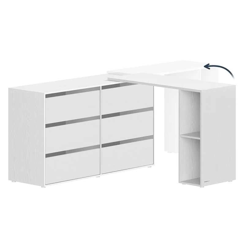 Coiffeuse assemblage rapide 39 x 120 x 72 cm commode meuble de rangement avec étagère côte à côte ou en L pour chambre bureau blanc 12_0006065