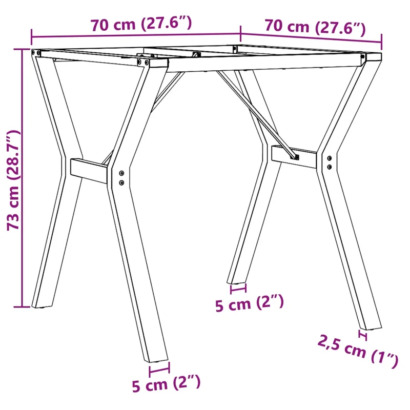 Pieds de table à manger cadre en Y 70 x 70 x 73 cm robustes et durables style industriel en acier noir 02_0047259