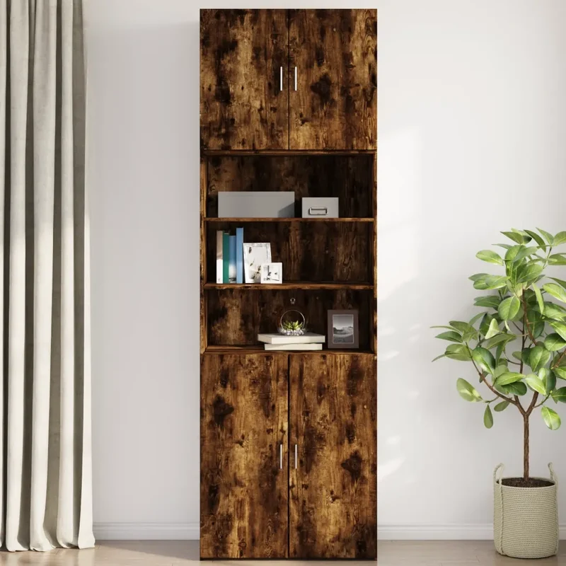 Armoire murale rangement gain de place 80 x 42,5 x 64 cm design moderne en bois d'ingénierie chêne fumé 02_0049503