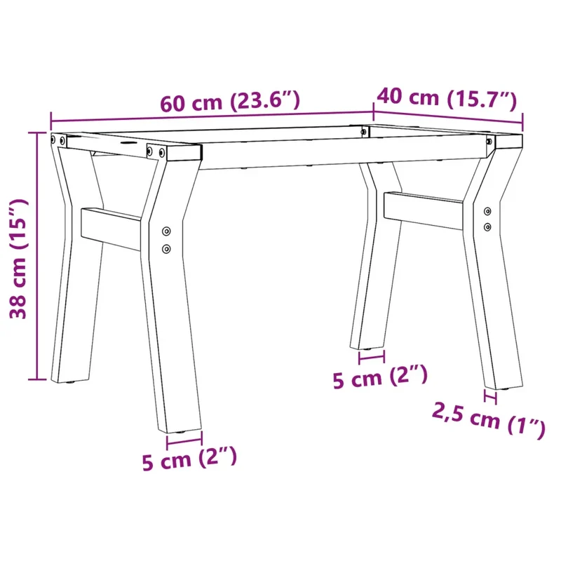 Pieds de table basse en Y robustes installation facile 60 x 40 x 38 cm en acier noir 02_0047248