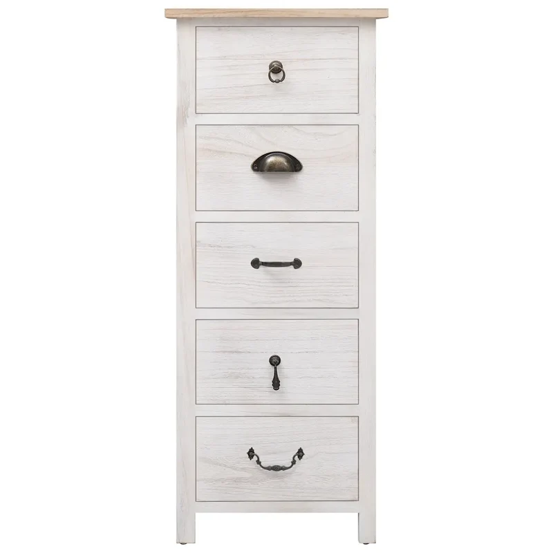 Armoire latérale avec 5 tiroirs pratique déco 35 x 25 x 87 cm en bois de Paulownia blanc 02_0046458