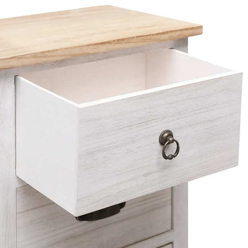 Armoire latérale avec 5 tiroirs pratique déco 35 x 25 x 87 cm en bois de Paulownia blanc 02_0046458