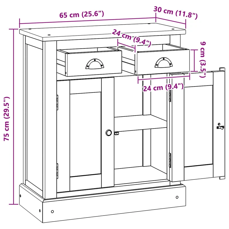 Armoire de rangement vintage avec tiroirs et étagères 65 x 30 x 75 cm en bois de teck naturel 02_0059091