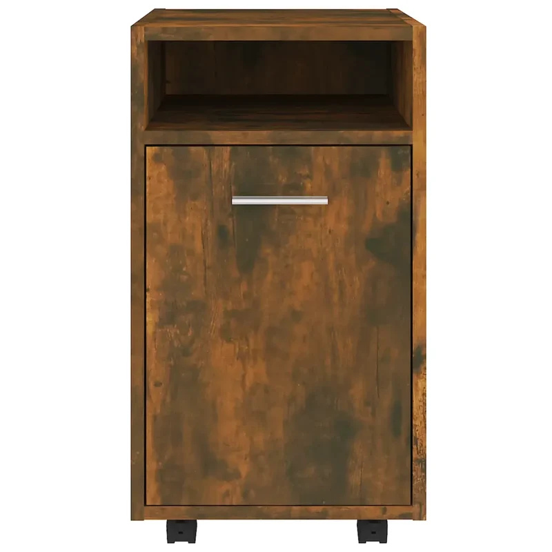 Armoire à roues pour salon ou bureau 33 x 38 x 60 cm grande capacité de rangement style contemporain en bois chêne fumé 02_0048246