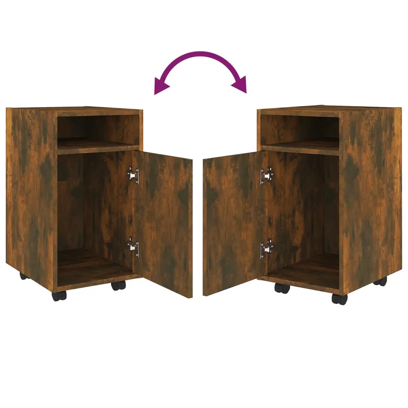 Armoire à roues pour salon ou bureau 33 x 38 x 60 cm grande capacité de rangement style contemporain en bois chêne fumé 02_0048246
