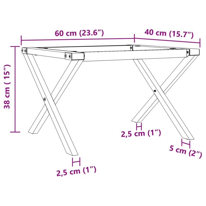 Pieds de table basse cadre en X 60 x 40 x 38 cm robustes industriels en acier noir 02_0047233