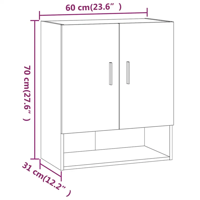 Armoire murale fonctionnelle scandinave 60 x 31 x 70 cm avec grand espace de rangement en bois d'ingénierie gris béton 02_0048044