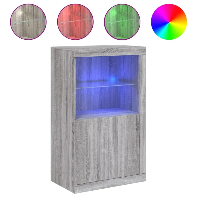 Armoire latérale design moderne éclairage LED 60,5 x 37 x 100 cm en bois d'ingénierie sonoma gris 02_0049361