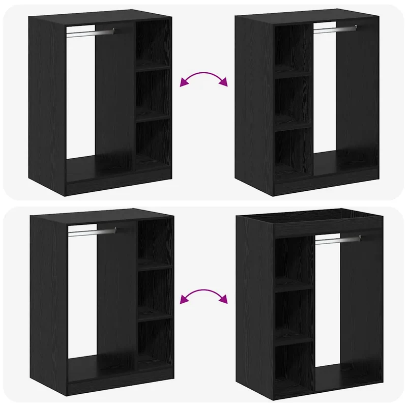 Armoire moderne rectangulaire avec 3 étagères espace de rangement généreux intérieur en bois d'ingénierie chêne noir 02_0052520