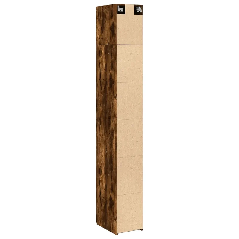 Armoire de rangement mince compacte 30 x 42,5 x 225 cm espace optimisé style contemporain en bois d'ingénierie chêne fumé 02_0055550