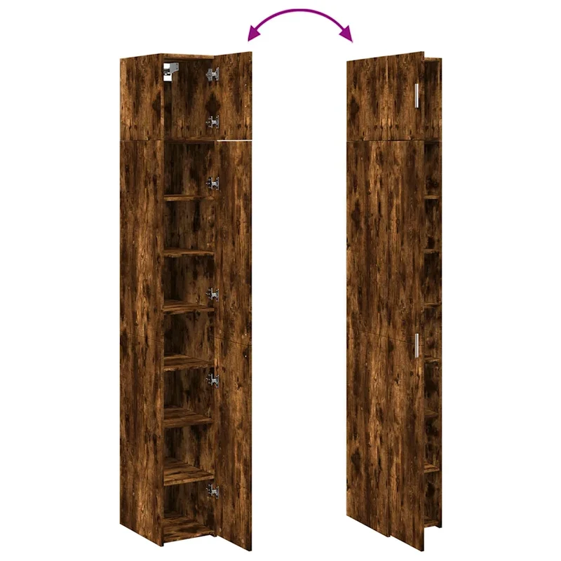 Armoire de rangement mince compacte 30 x 42,5 x 225 cm espace optimisé style contemporain en bois d'ingénierie chêne fumé 02_0055550