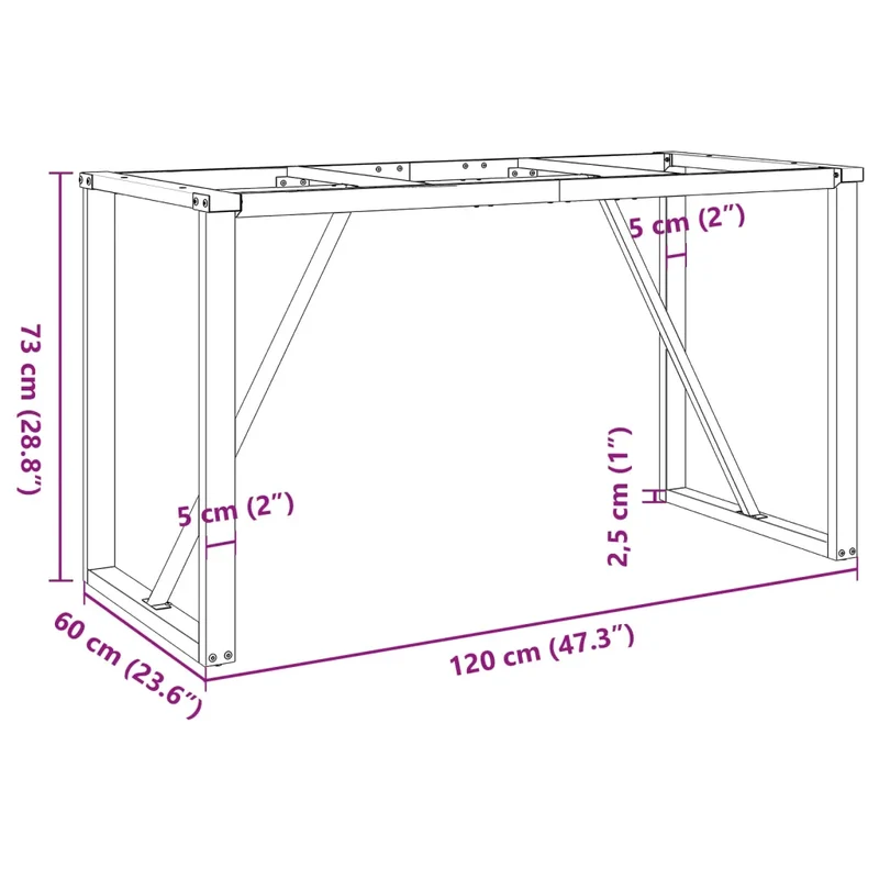Pieds de table à manger cadre en O 120 x 60 x 73 cm robustes style industriel en acier noir 02_0047229