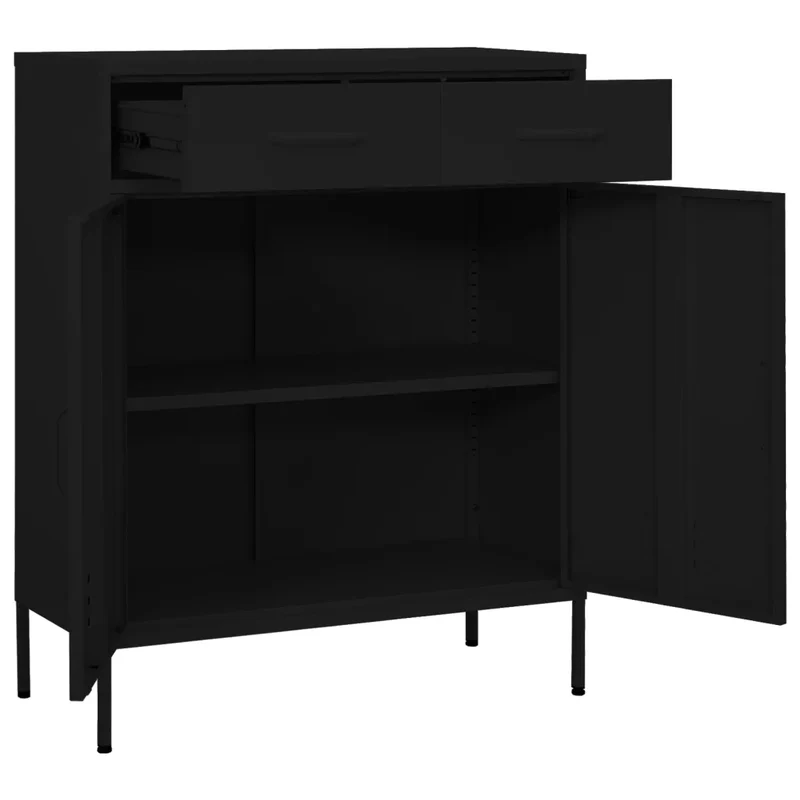 Armoire de rangement moderne robuste 80 x 35 x 101 cm avec tiroirs glissières à billes en acier noir 02_0046851