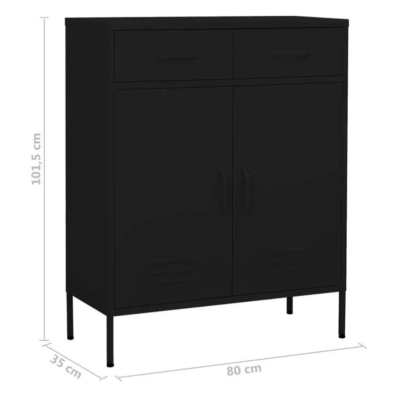 Armoire de rangement moderne robuste 80 x 35 x 101 cm avec tiroirs glissières à billes en acier noir 02_0046851