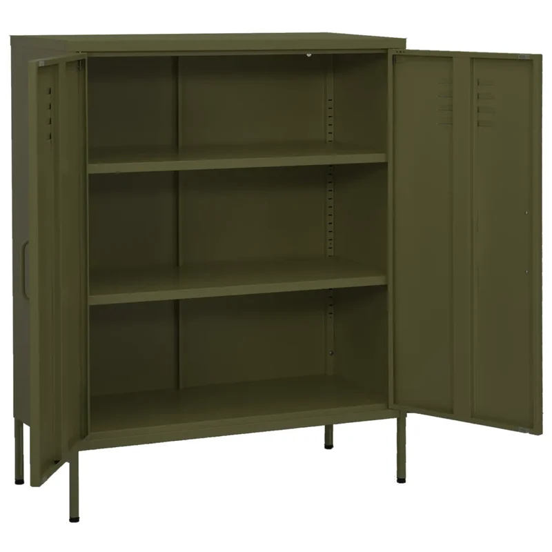 Armoire de rangement design pratique 80 x 35 x 101,5 cm avec étagères réglables en acier vert olive 02_0046853