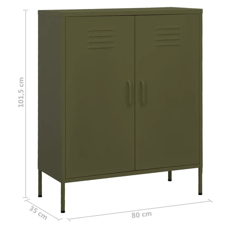 Armoire de rangement design pratique 80 x 35 x 101,5 cm avec étagères réglables en acier vert olive 02_0046853